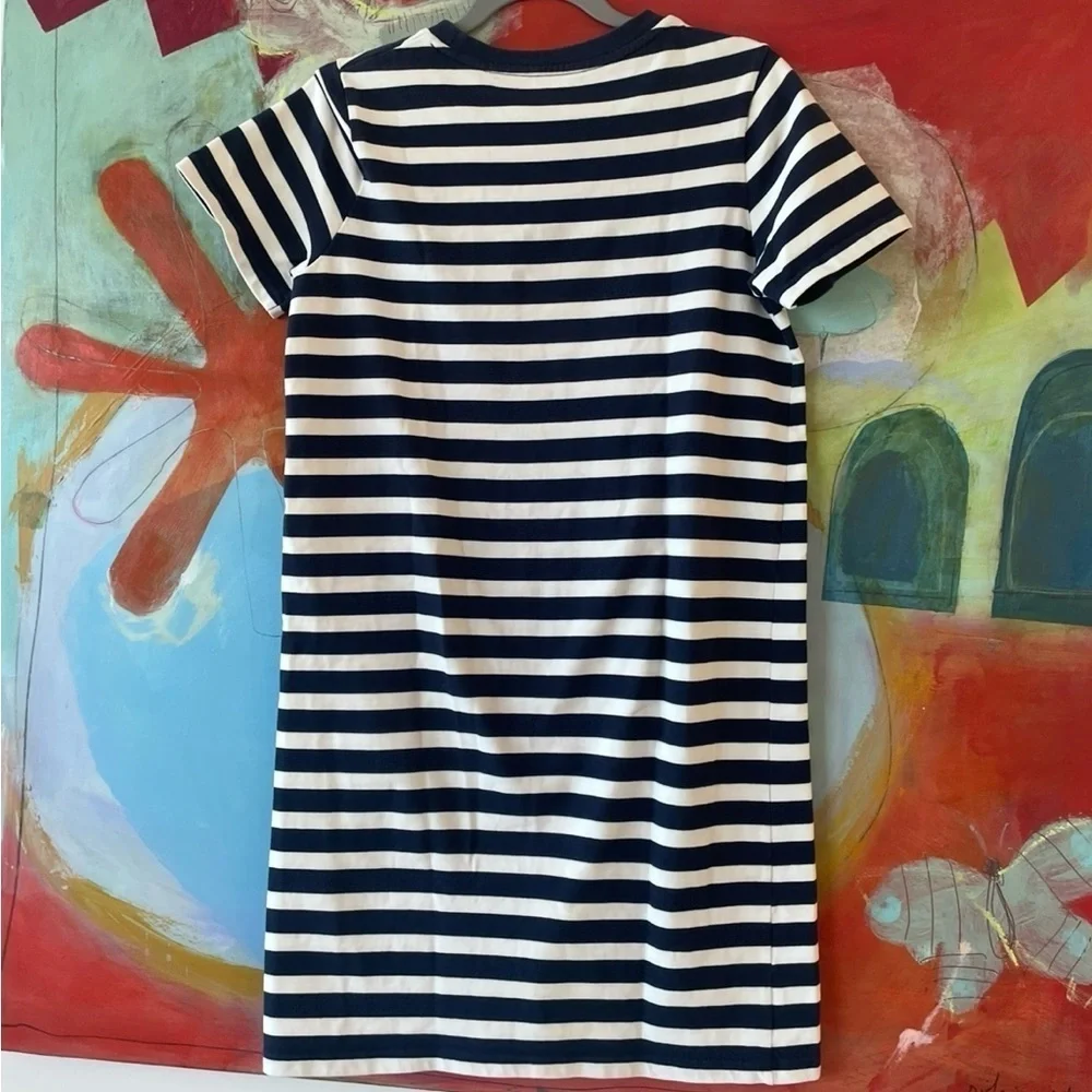 Joules Dress Size 4 Blue White Strip Short Sleeve A Line Jersey Cotton Crew Neck - Picture 3 of 5